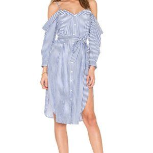 Bardot Off The Shoulder Blue + White Striped Dress